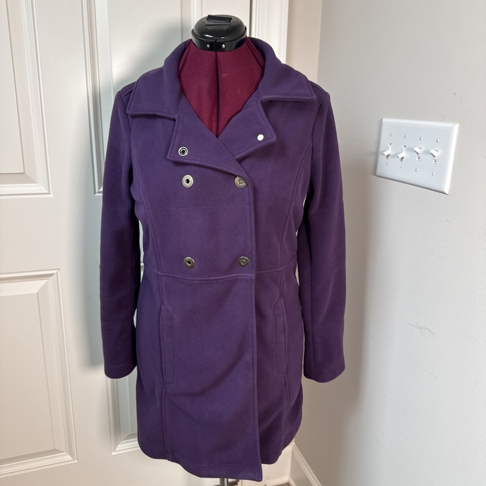 Athleta Double Breasted Switchback Fleece Jacket Women's M Purple Reign Coat